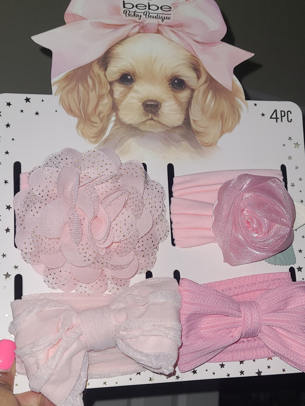 bebe Boutique Light Pink Floral & Bow Headband Set - 4 Pack